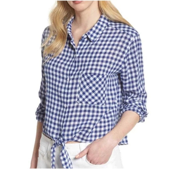 Rails Women's Blue Gingham Val Linen Blend Tie Front
Blouse Size XS Long Sleeve - Picture 3 of 15